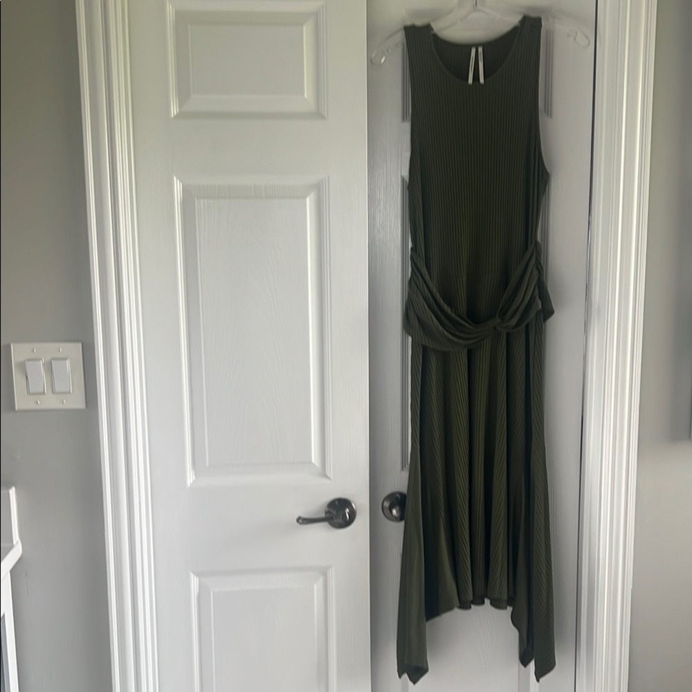 by Anthropologie Ribbed Olive Green Sleeveless Dress
